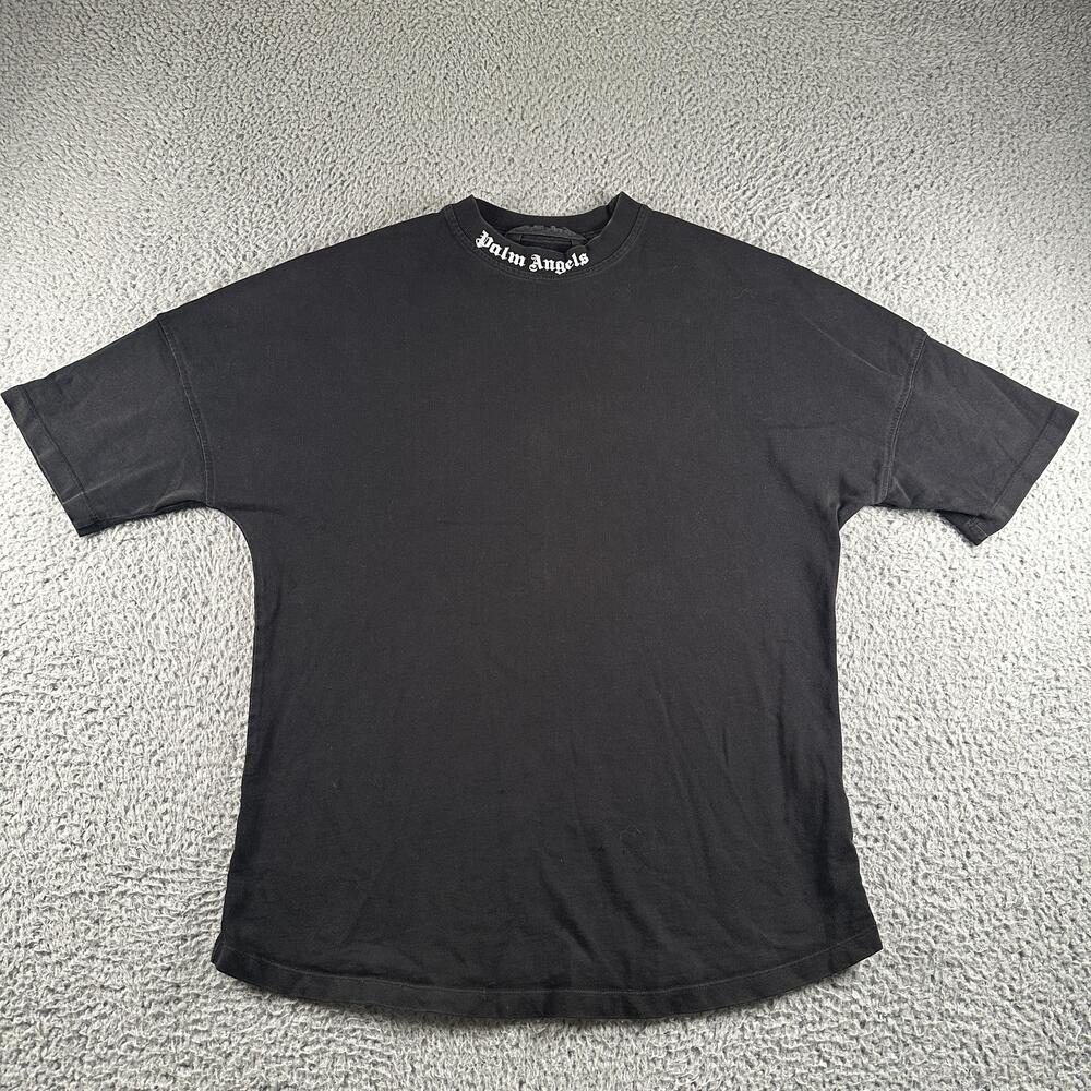 Palm Angels Shirt Mens S Black Gothic Logo Back Print Relaxed Fit Tee Streetwear